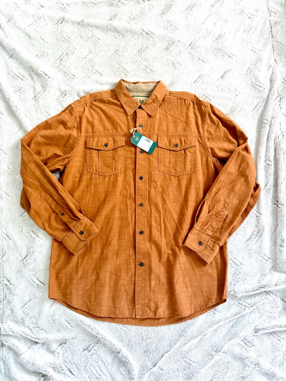 Outdoor Life Men’s Large Orange 100% Cotton Long sleeve Utility button up shirt